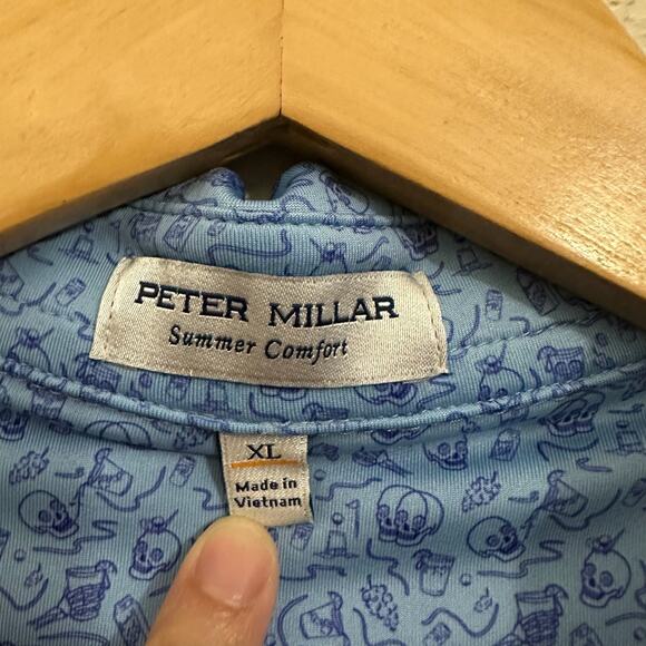 PETER MILLAR Summer Comfort Polo Shirt Light Blue Skull Print Golf Preppy - Picture 5 of 8